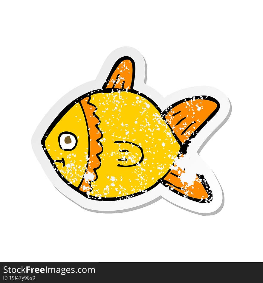 Retro Distressed Sticker Of A Cartoon Fish