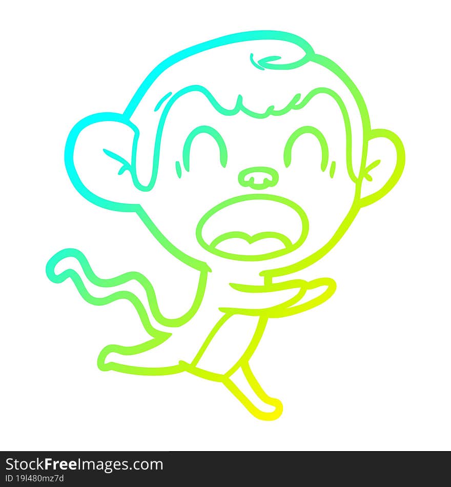 cold gradient line drawing shouting cartoon monkey