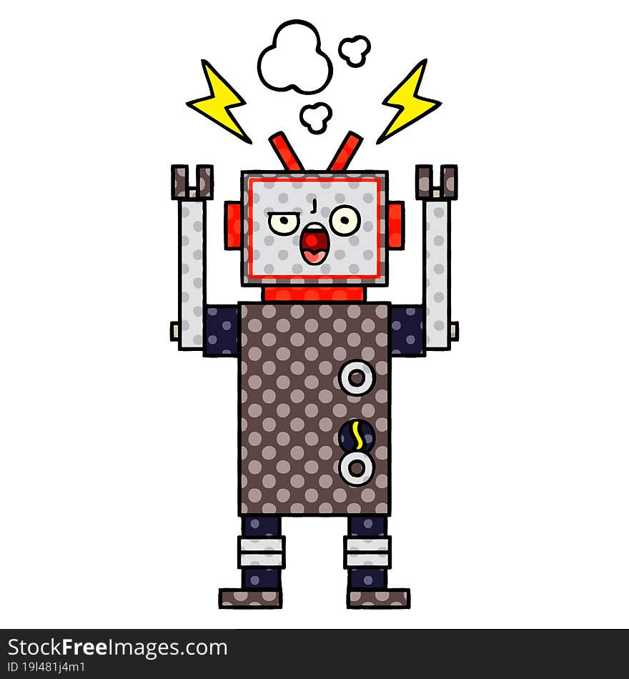 comic book style cartoon broken robot