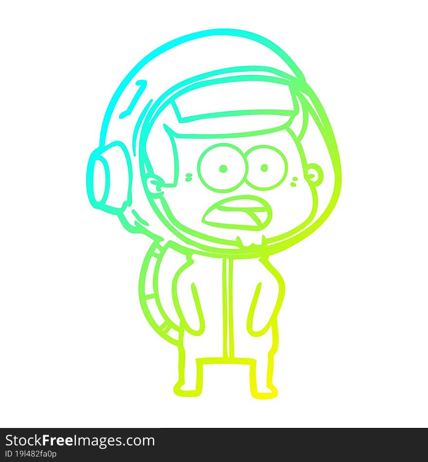 Cold Gradient Line Drawing Cartoon Surprised Astronaut