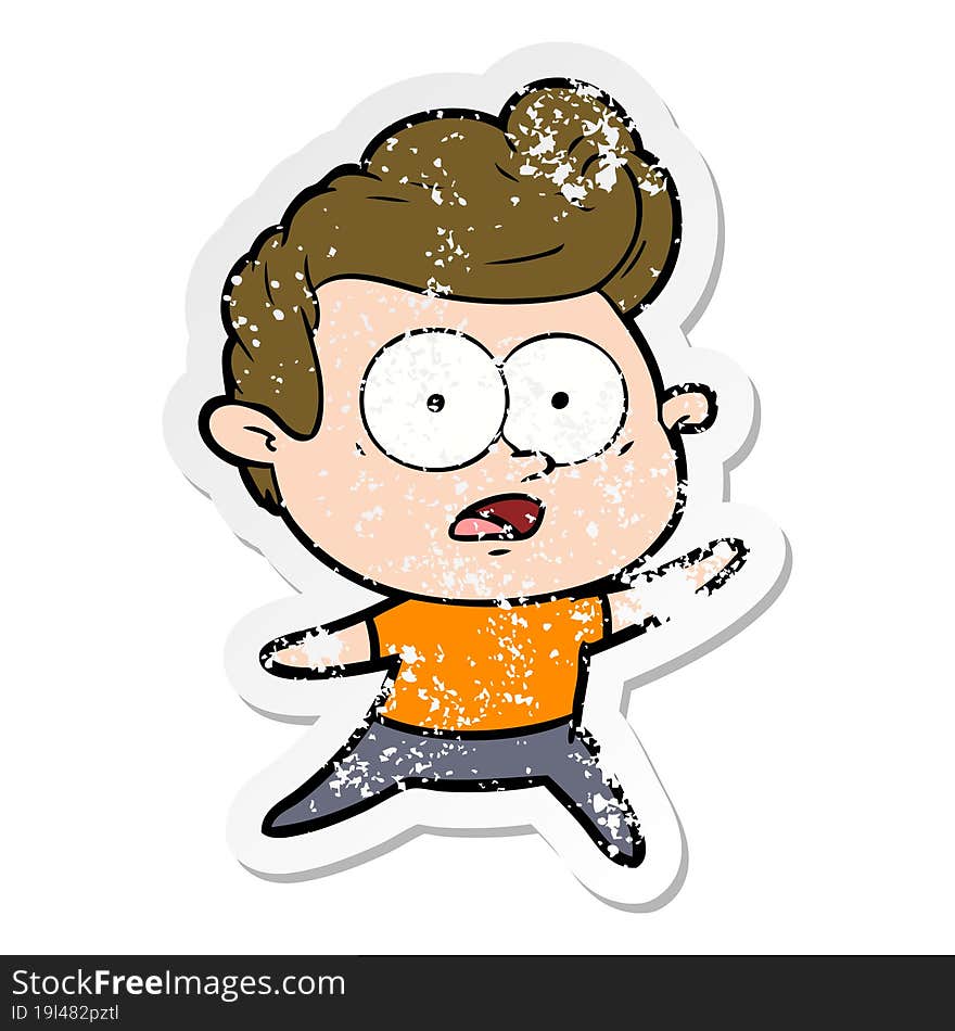 distressed sticker of a cartoon staring man