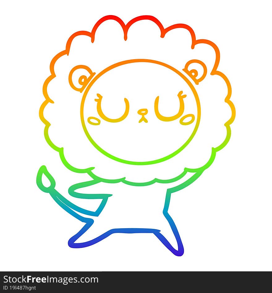 rainbow gradient line drawing of a cartoon lion dancing