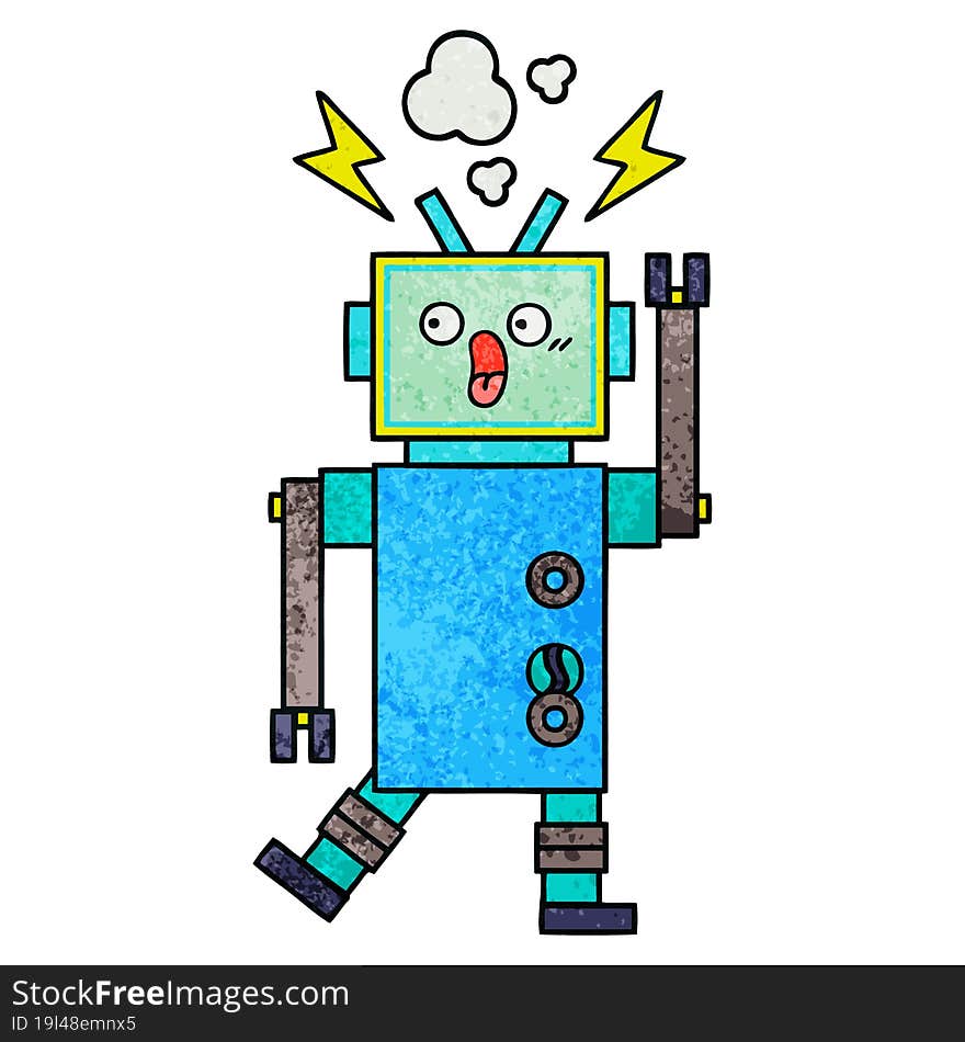 retro grunge texture cartoon of a robot