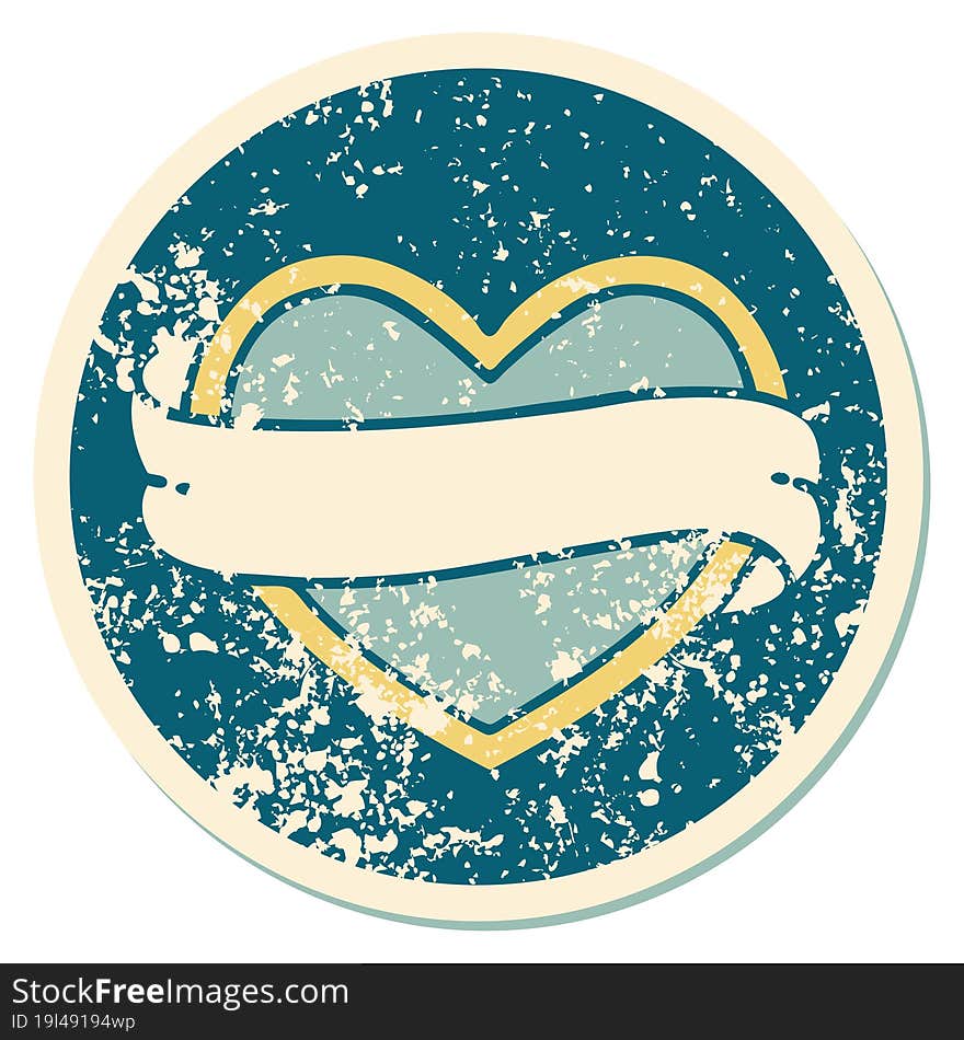 Distressed Sticker Tattoo Style Icon Of A Heart And Banner