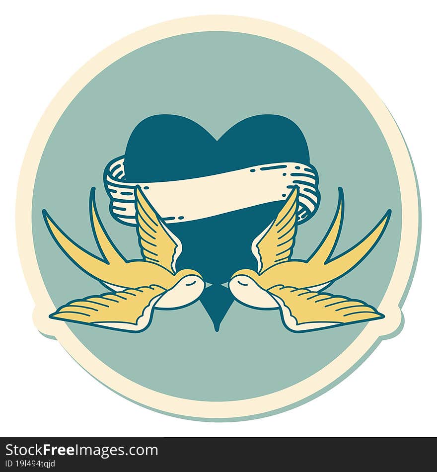 Tattoo Style Sticker Of A Swallows And A Heart With Banner