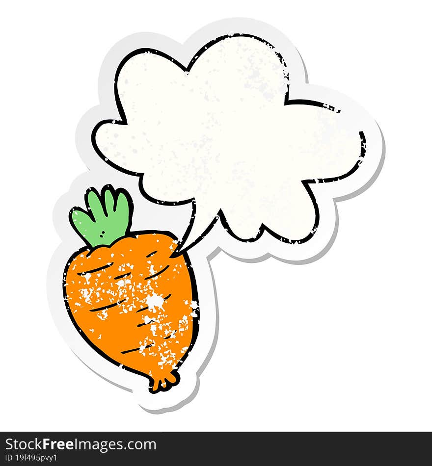 Cartoon Root Vegetable And Speech Bubble Distressed Sticker