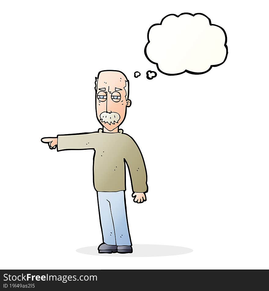 cartoon old man gesturing Get Out! with thought bubble