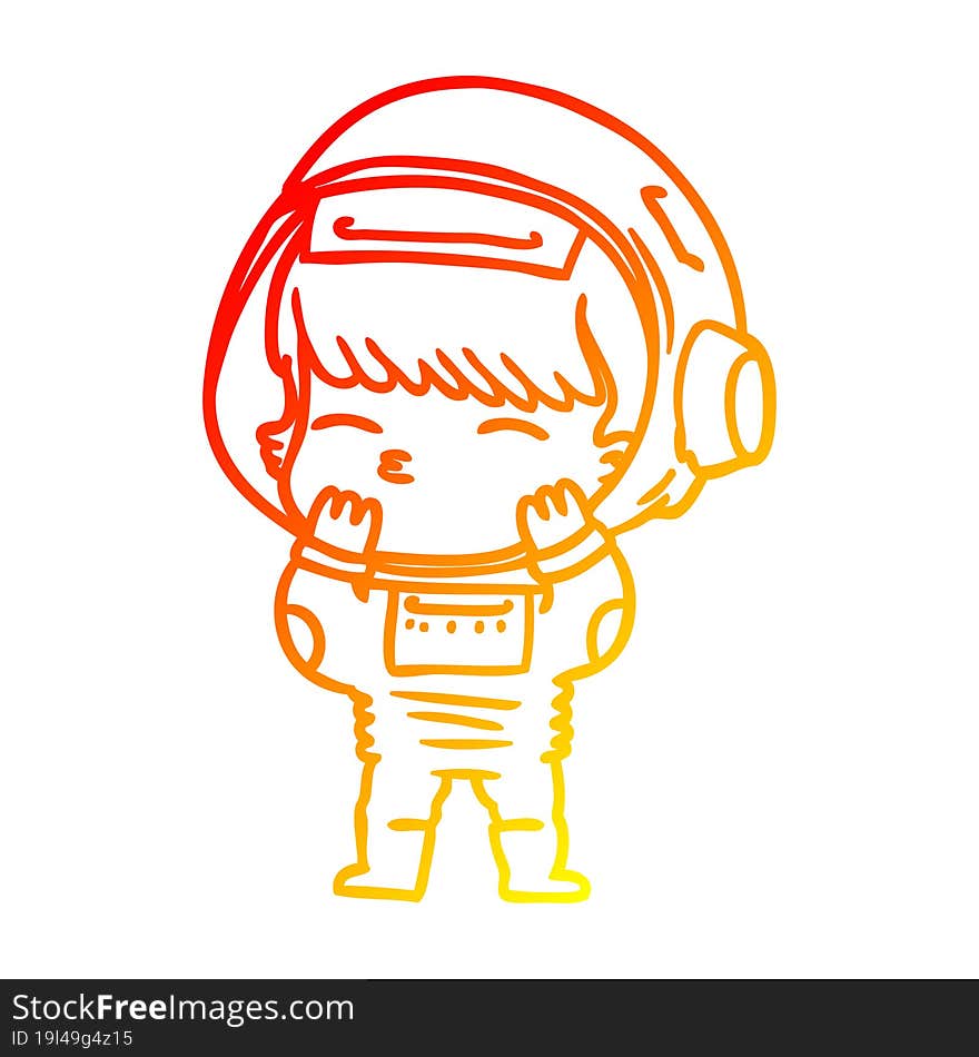 Warm Gradient Line Drawing Cartoon Curious Astronaut