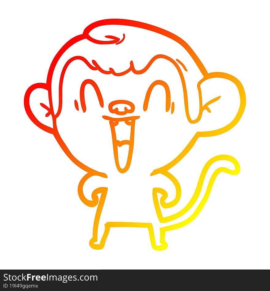 warm gradient line drawing of a cartoon laughing monkey