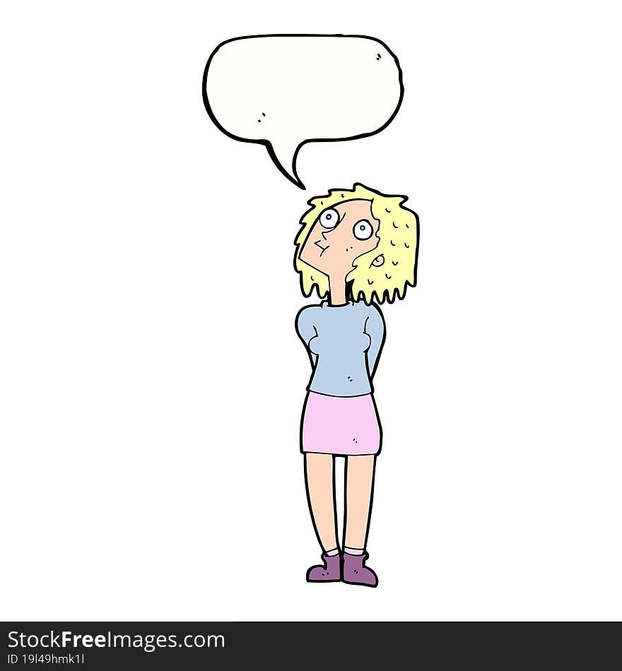 cartoon curious woman with speech bubble