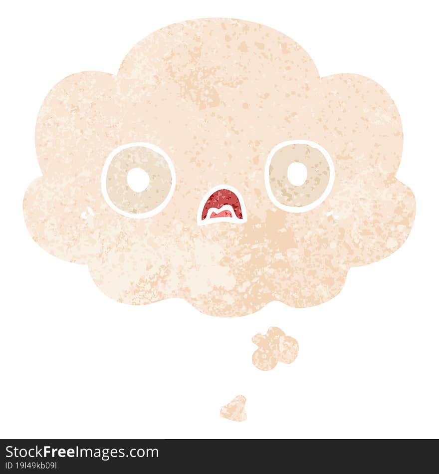 Cute Cartoon Face And Thought Bubble In Retro Textured Style