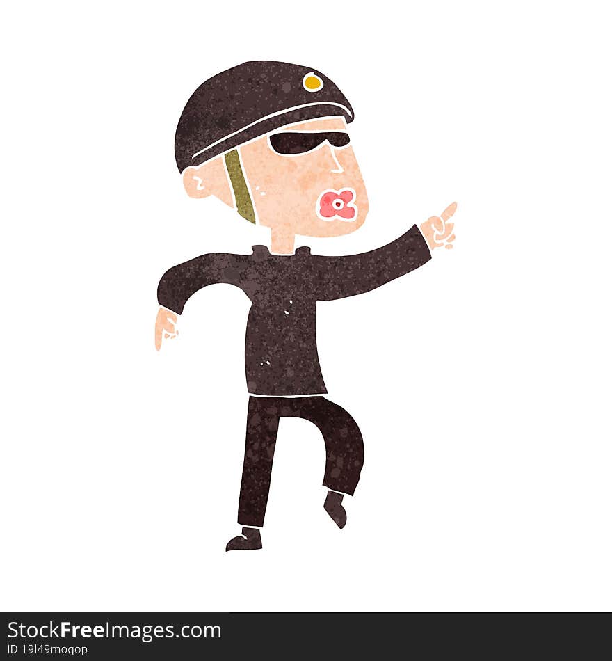 Cartoon Man In Bike Helmet Pointing