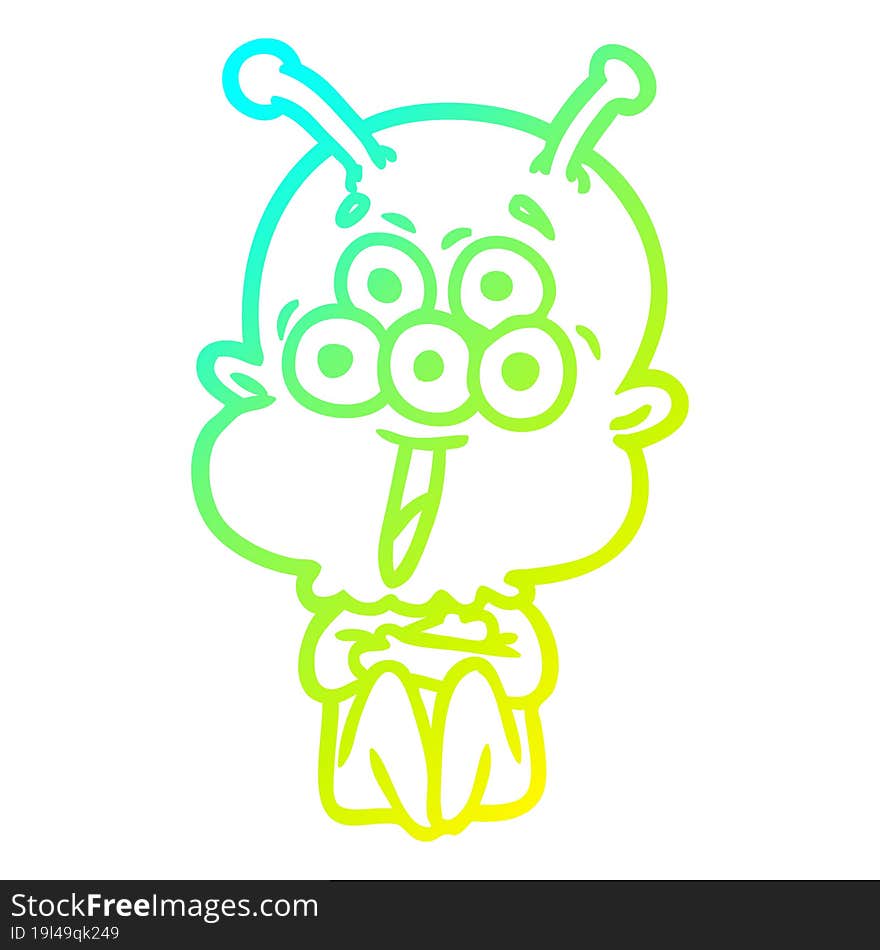 Cold Gradient Line Drawing Happy Cartoon Alien