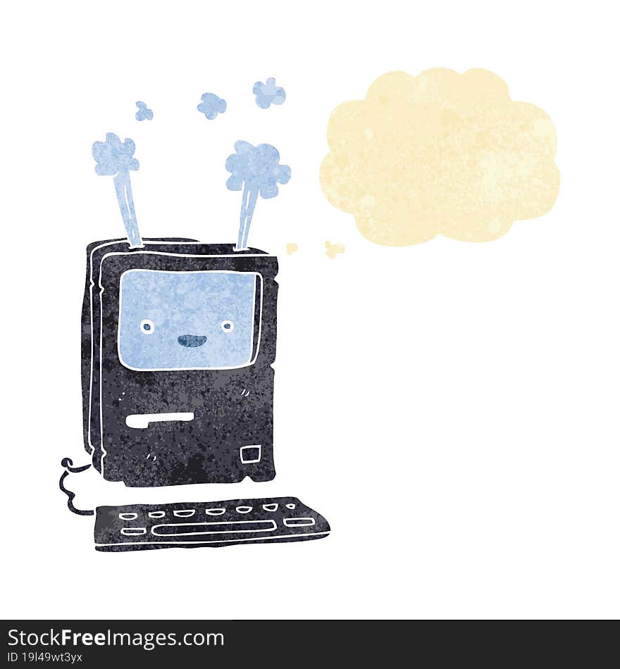 Cartoon Old Computer With Thought Bubble