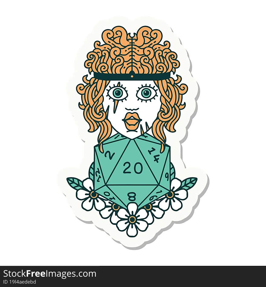 sticker of a human barbarian with natural twenty dice roll. sticker of a human barbarian with natural twenty dice roll