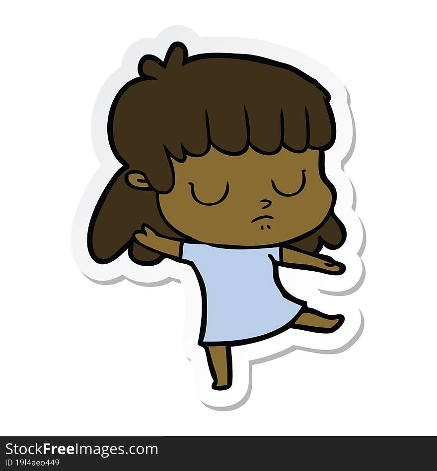 sticker of a cartoon indifferent woman dancing