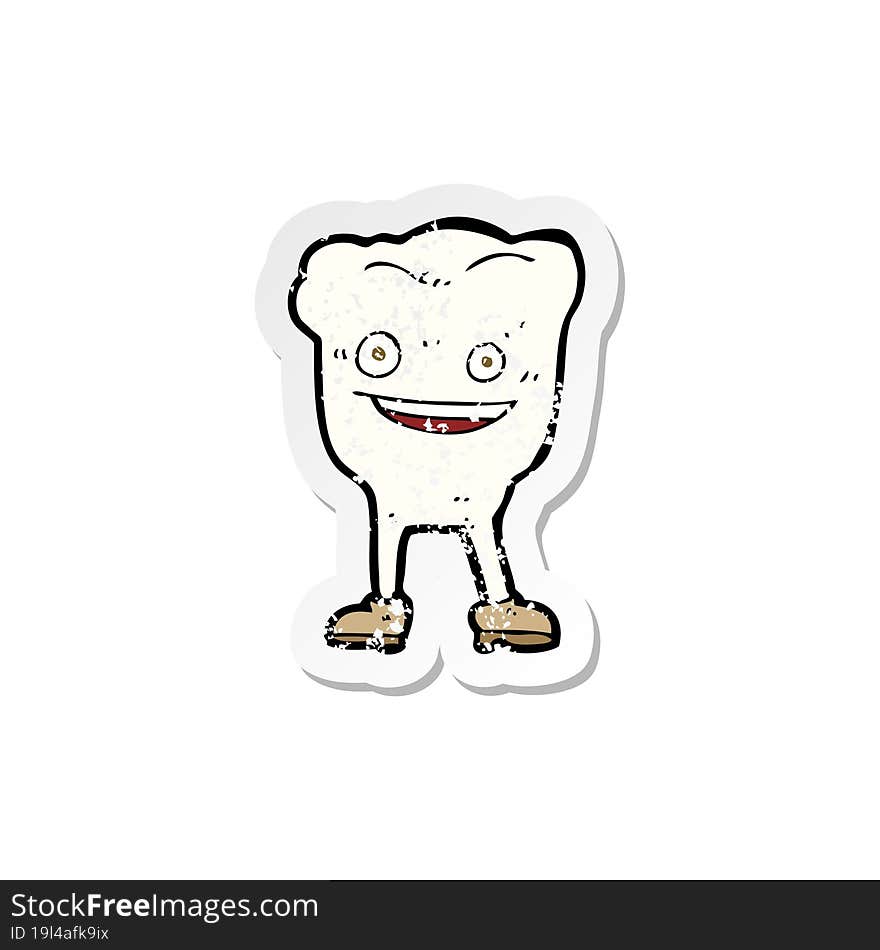 retro distressed sticker of a cartoon happy tooth character