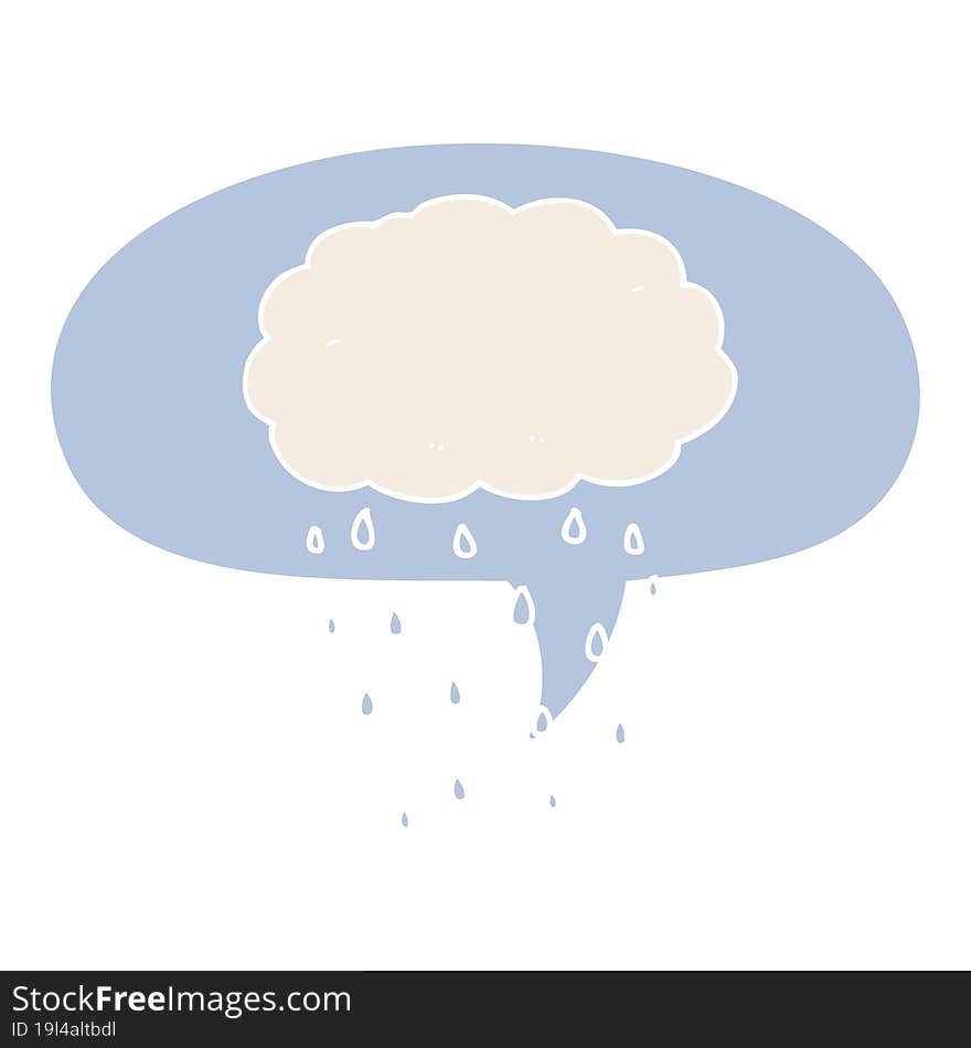 cartoon rain cloud and speech bubble in retro style