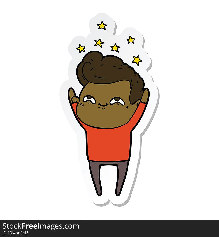 sticker of a cartoon excited man