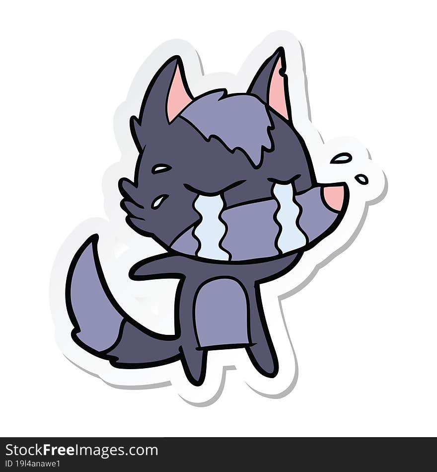 sticker of a cartoon crying wolf