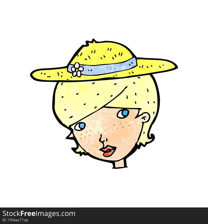 cartoon woman wearing summer hat