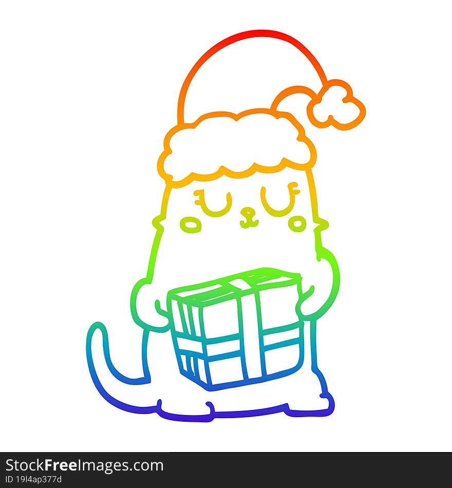 rainbow gradient line drawing of a cute cartoon christmas cat