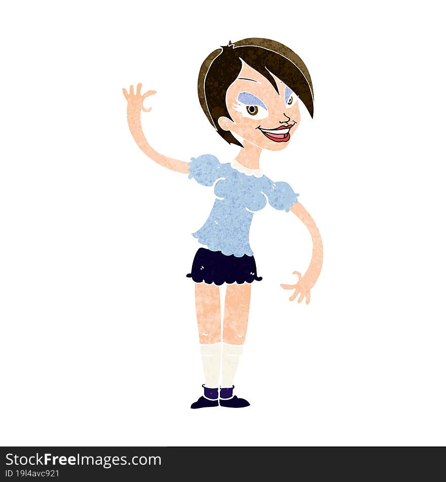 cartoon girl waving