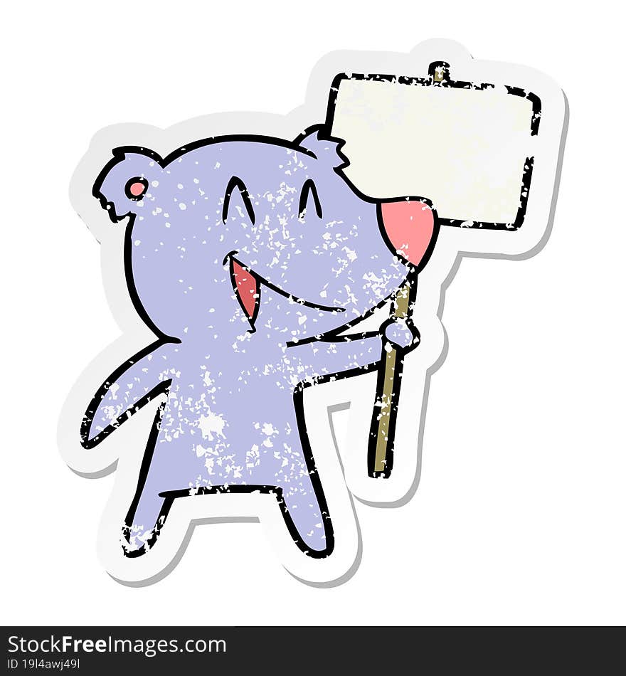 distressed sticker of a protester bear cartoon