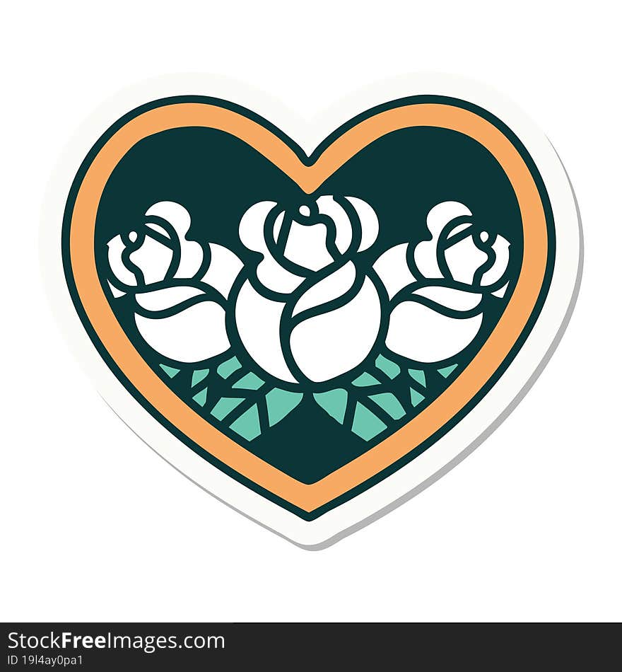 Tattoo Style Sticker Of A Heart And Flowers