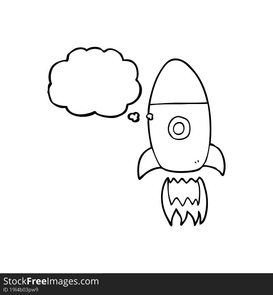 Thought Bubble Cartoon Flying Rocket