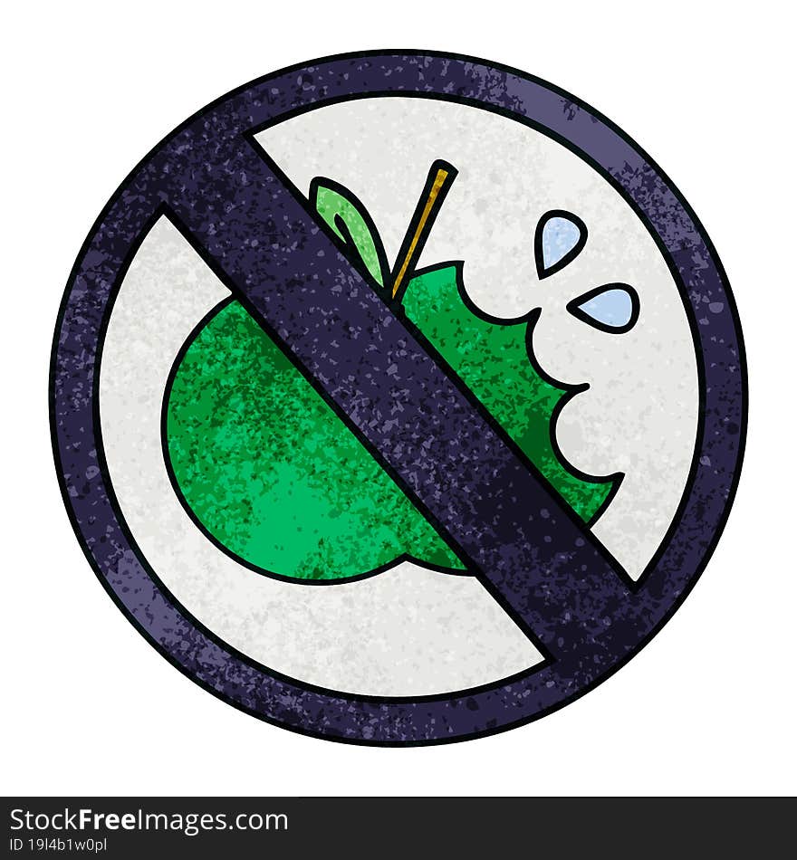 retro grunge texture cartoon of a no eating sign