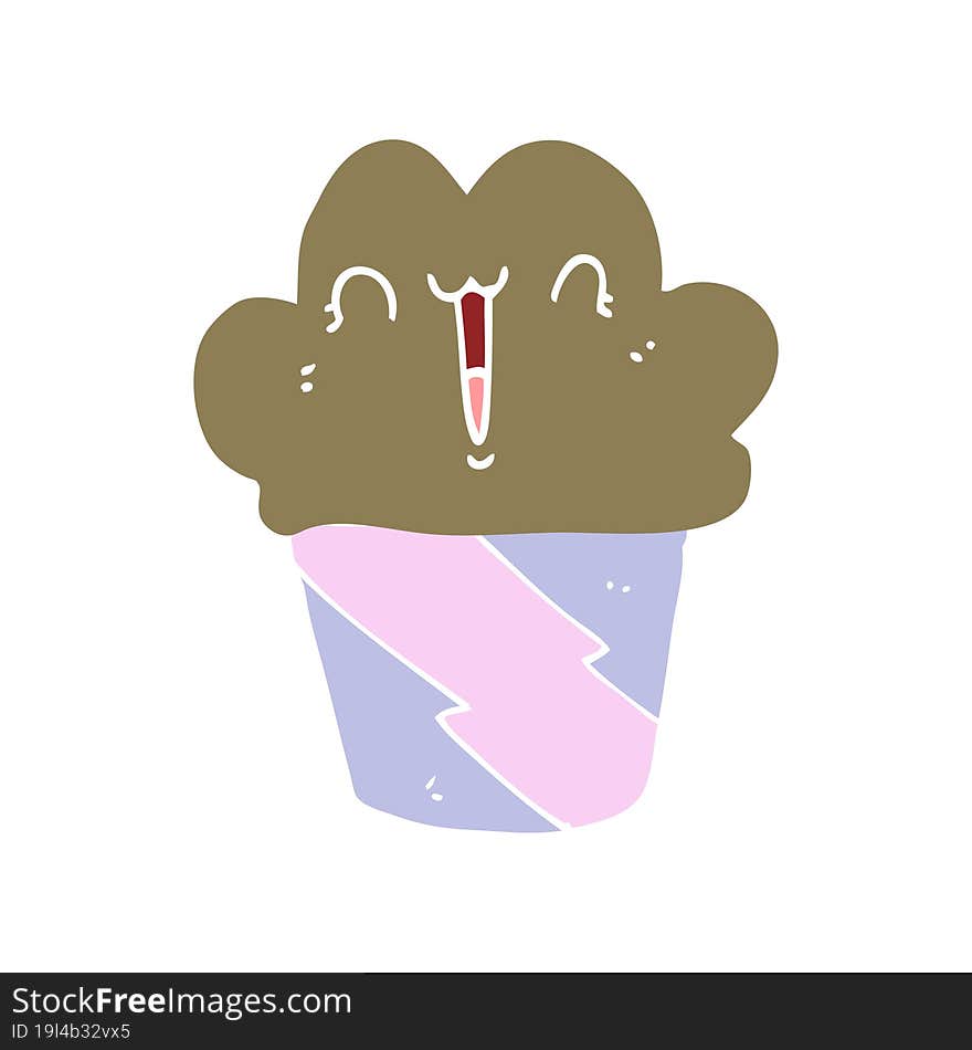 flat color style cartoon cupcake with face