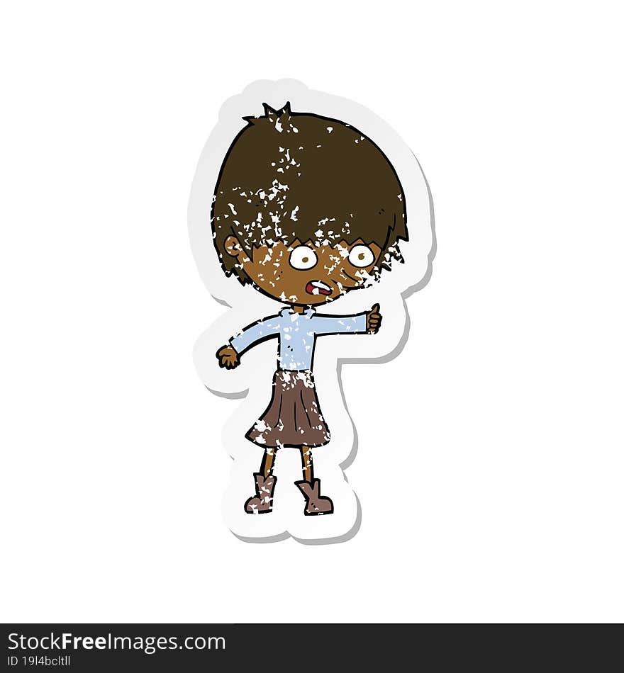 retro distressed sticker of a cartoon woman stressing out