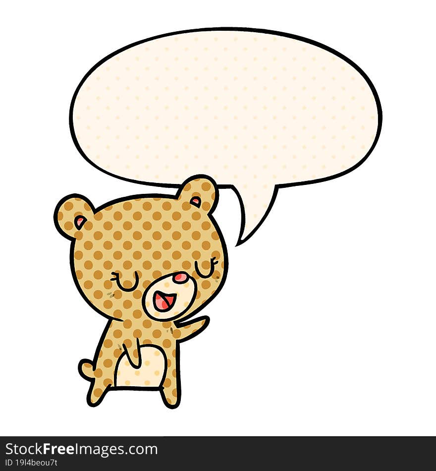 cartoon bear and speech bubble in comic book style