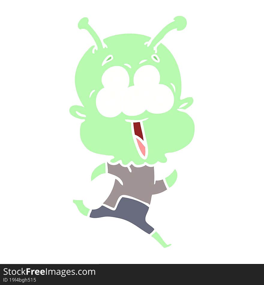 happy flat color style cartoon alien running