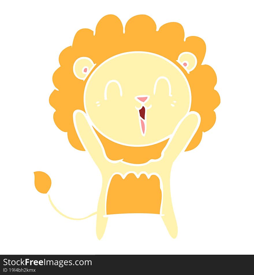 laughing lion flat color style cartoon