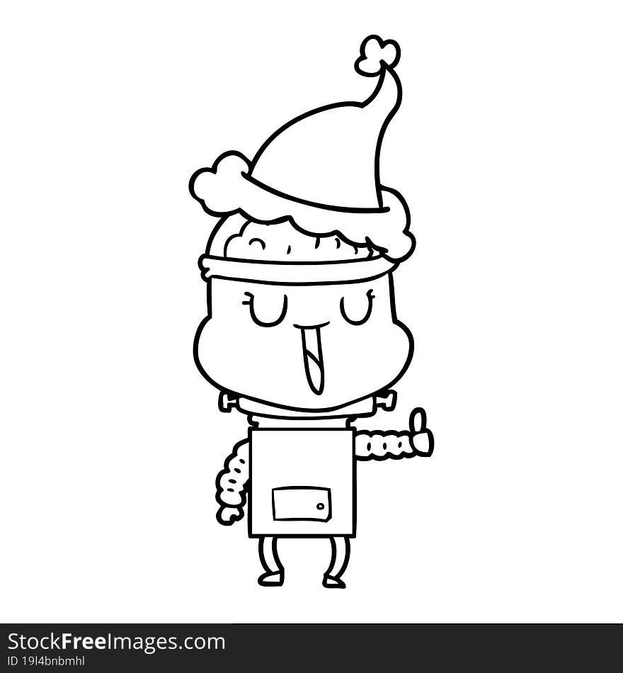 happy line drawing of a robot wearing santa hat