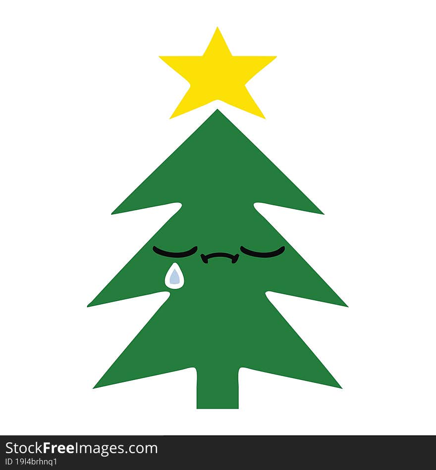 flat color retro cartoon christmas tree