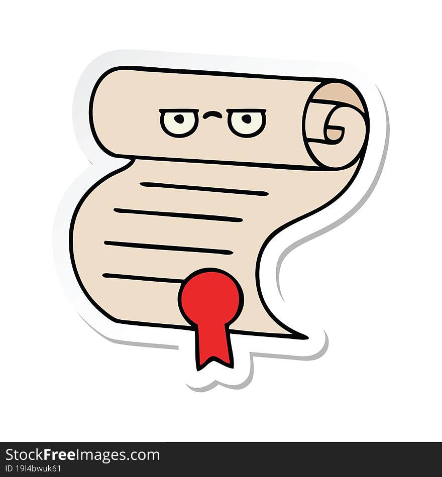 sticker of a cute cartoon contract