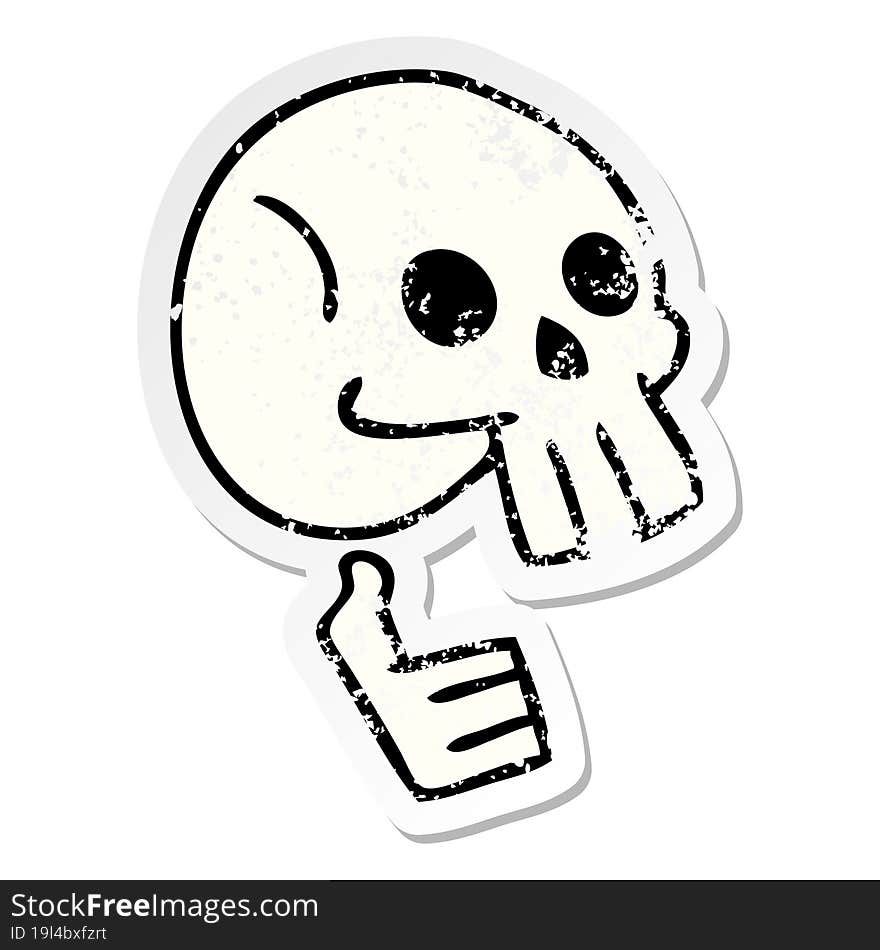 distressed sticker of a quirky hand drawn cartoon skull