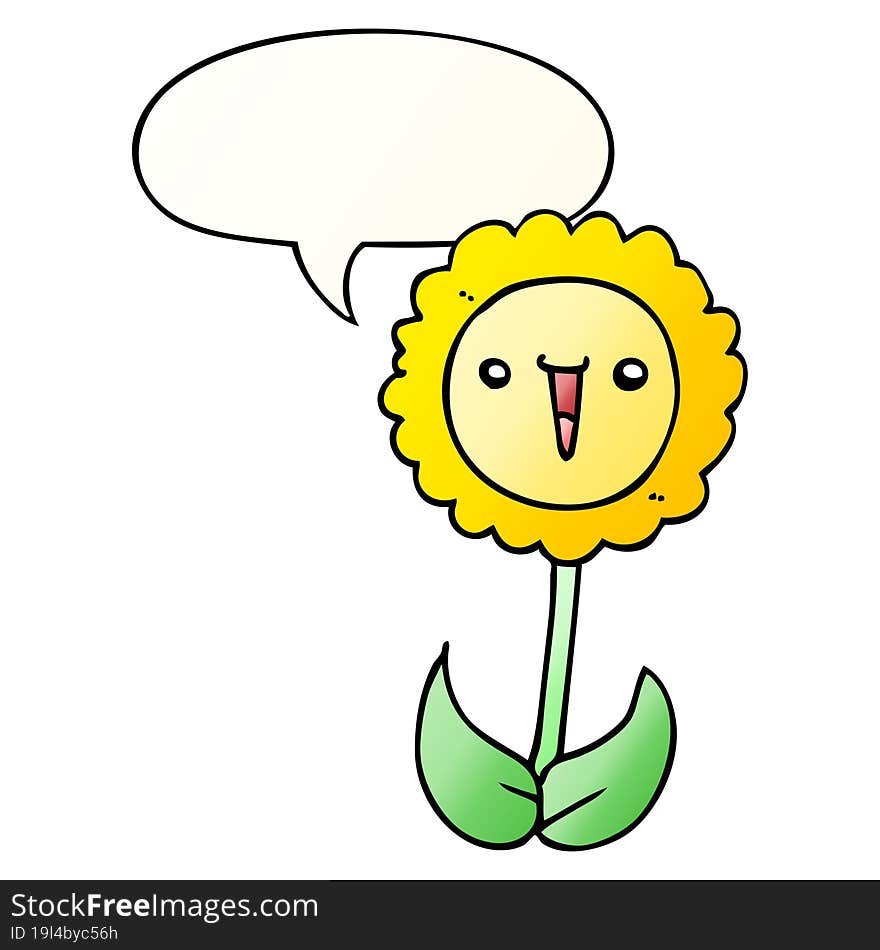 cartoon flower and speech bubble in smooth gradient style