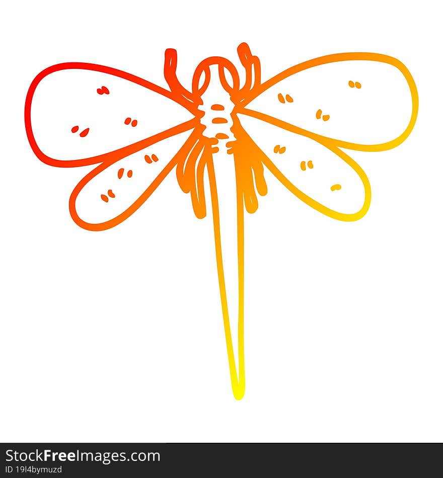 warm gradient line drawing of a cartoon dragonfly