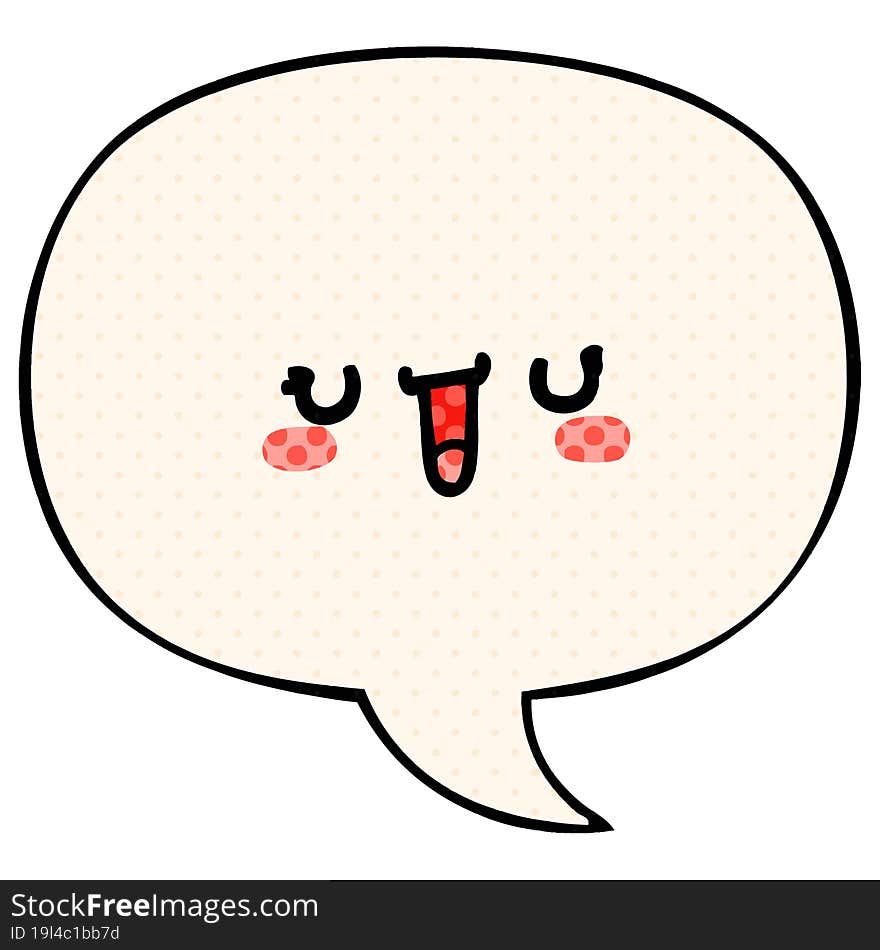 happy cartoon face with speech bubble in comic book style