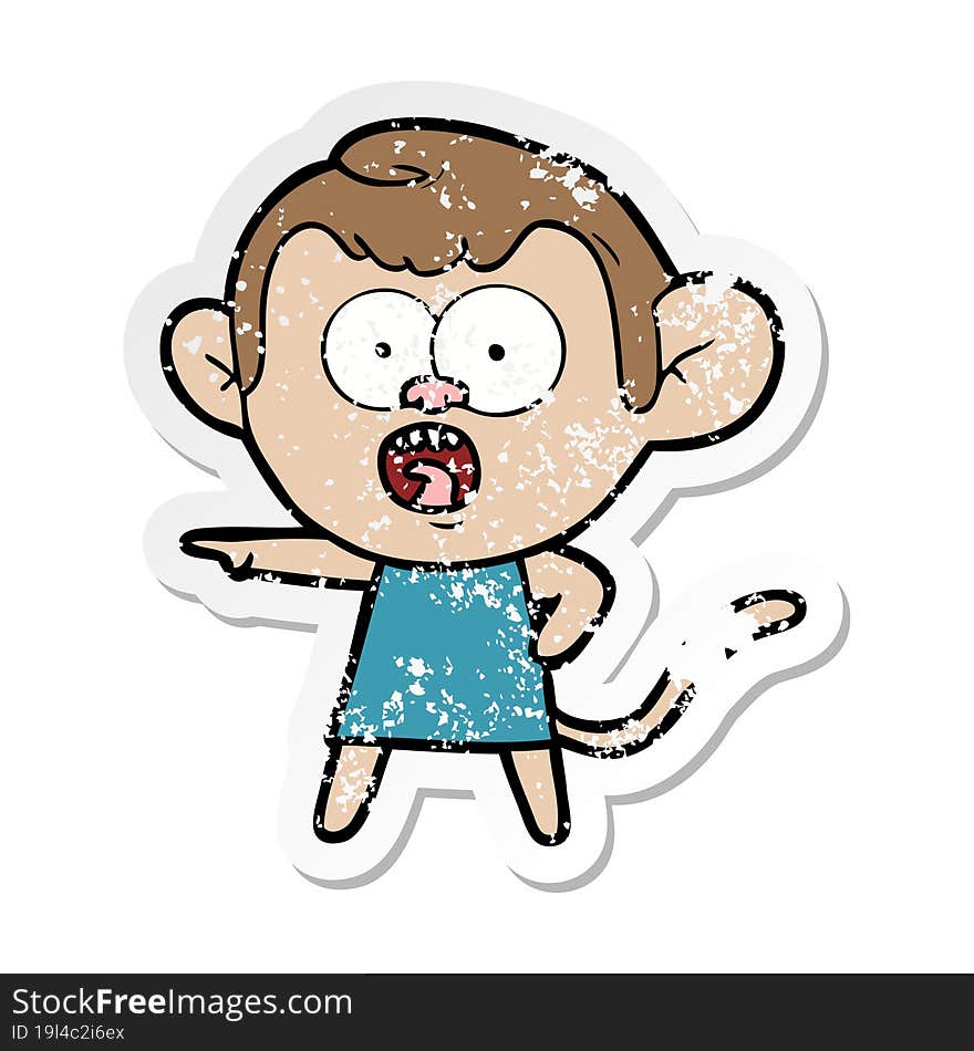 distressed sticker of a cartoon shocked monkey