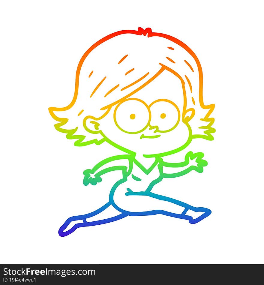 rainbow gradient line drawing of a happy cartoon girl