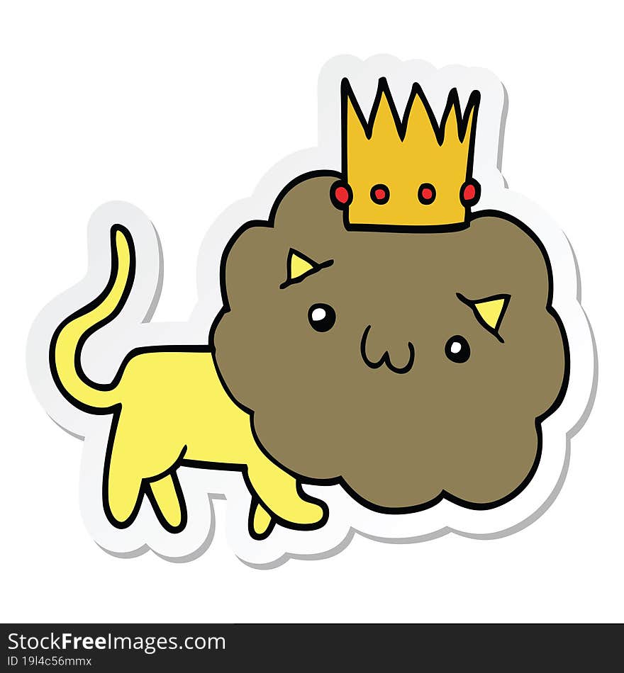 sticker of a cartoon lion with crown