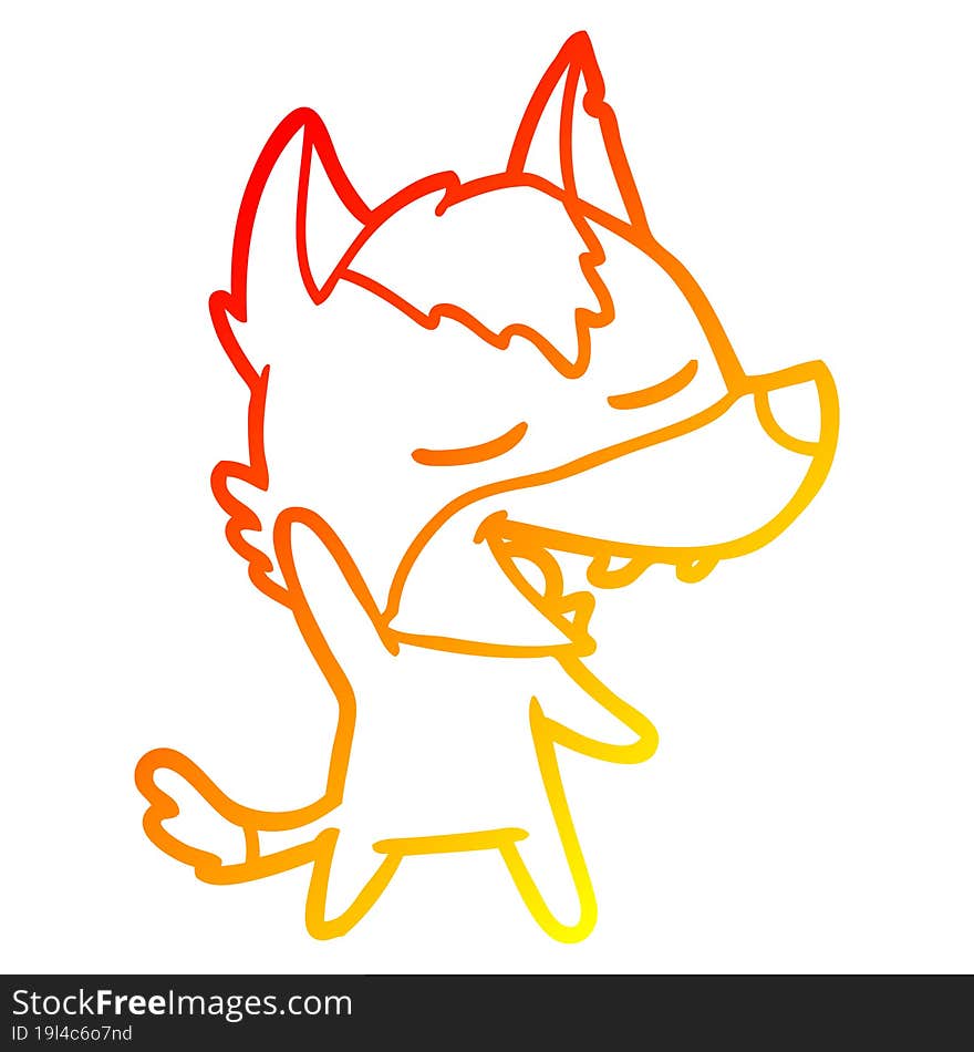 Warm Gradient Line Drawing Cartoon Wolf Laughing