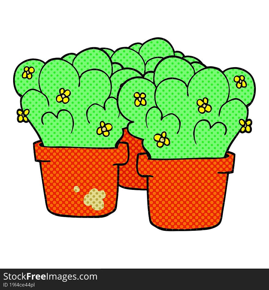 comic book style cartoon potted plants