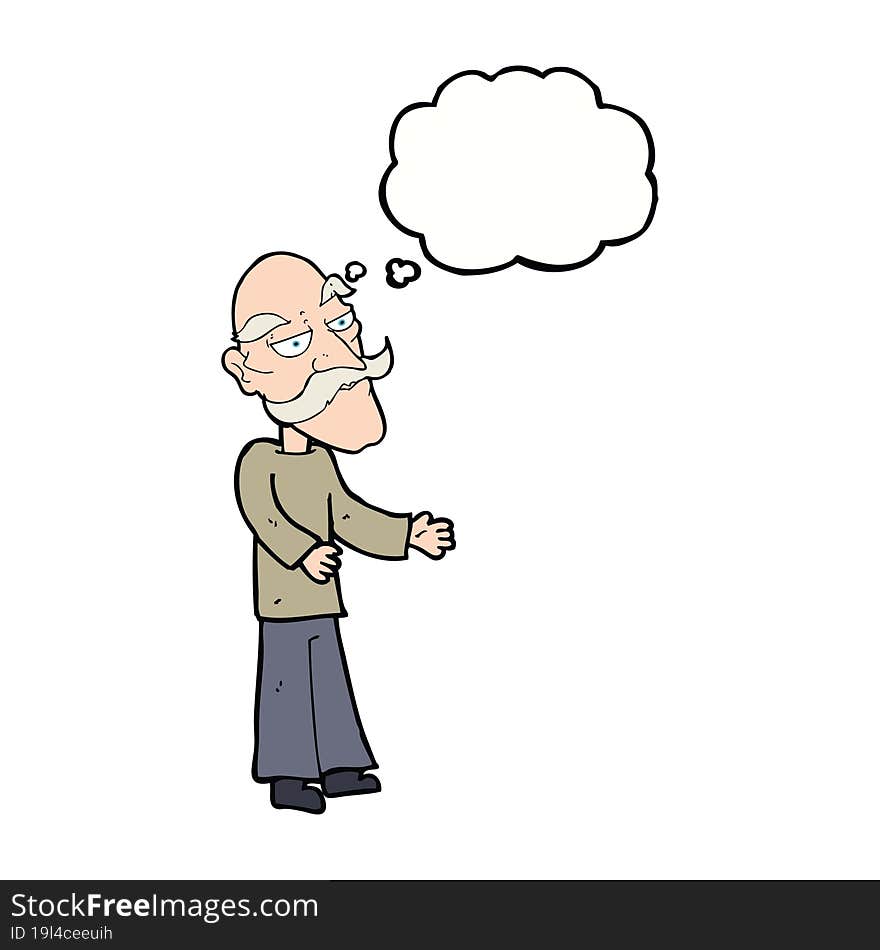 cartoon old man with mustache with thought bubble