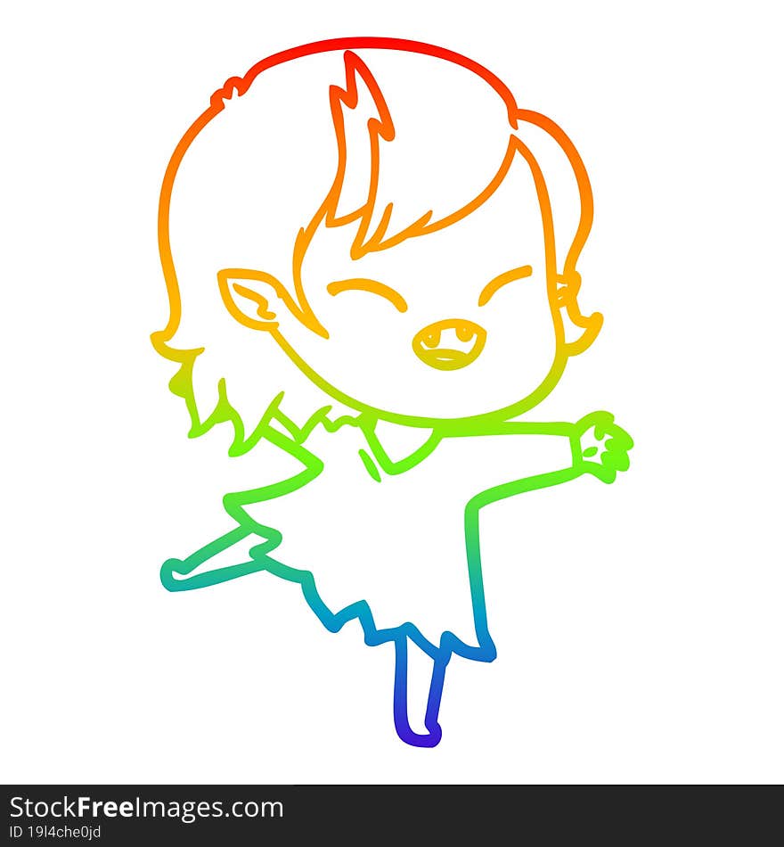 rainbow gradient line drawing of a cartoon laughing vampire girl